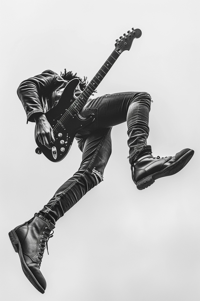 ragazzo che suona chitarra in bianco e nero